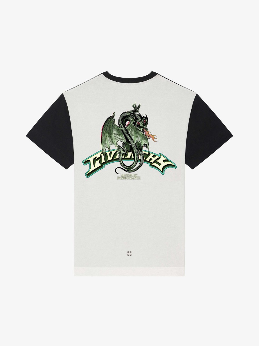 Men Givenchy T-Shirts | T-Shirt In Cotton With Givenchy Dragon Print Black/White