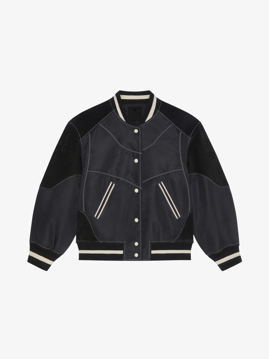 Women Givenchy Outerwear & Blousons | Oversized Varsity Jacket With Leather Details Black