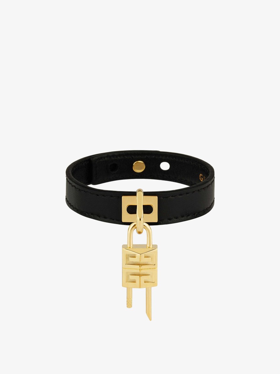 Women Givenchy Jewelry | Mini Lock Bracelet In Metal And Leather Black/Golden