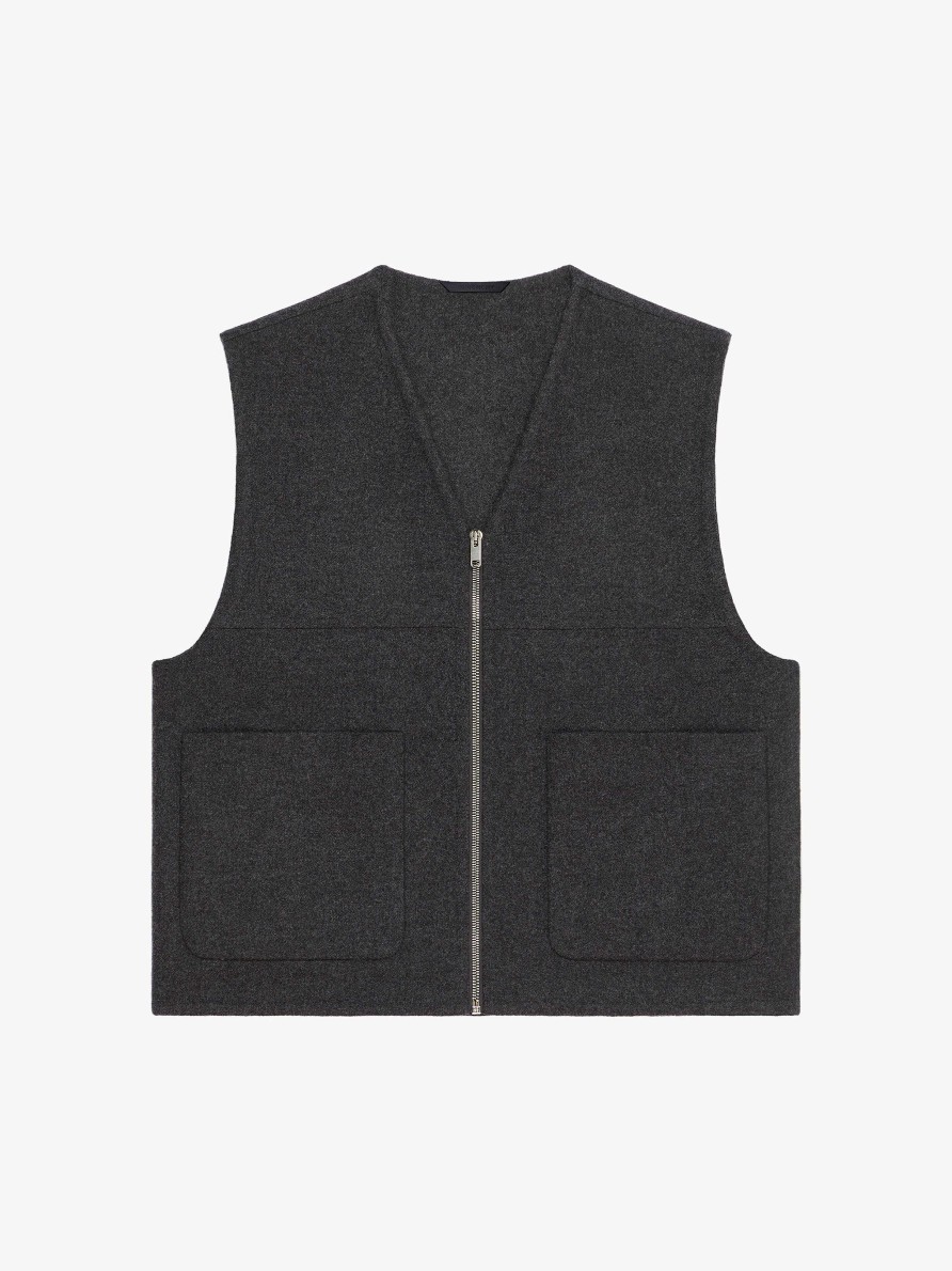 Men Givenchy Jackets & Coats | Waistcoat In Double Face Wool And Cashmere Dark Grey