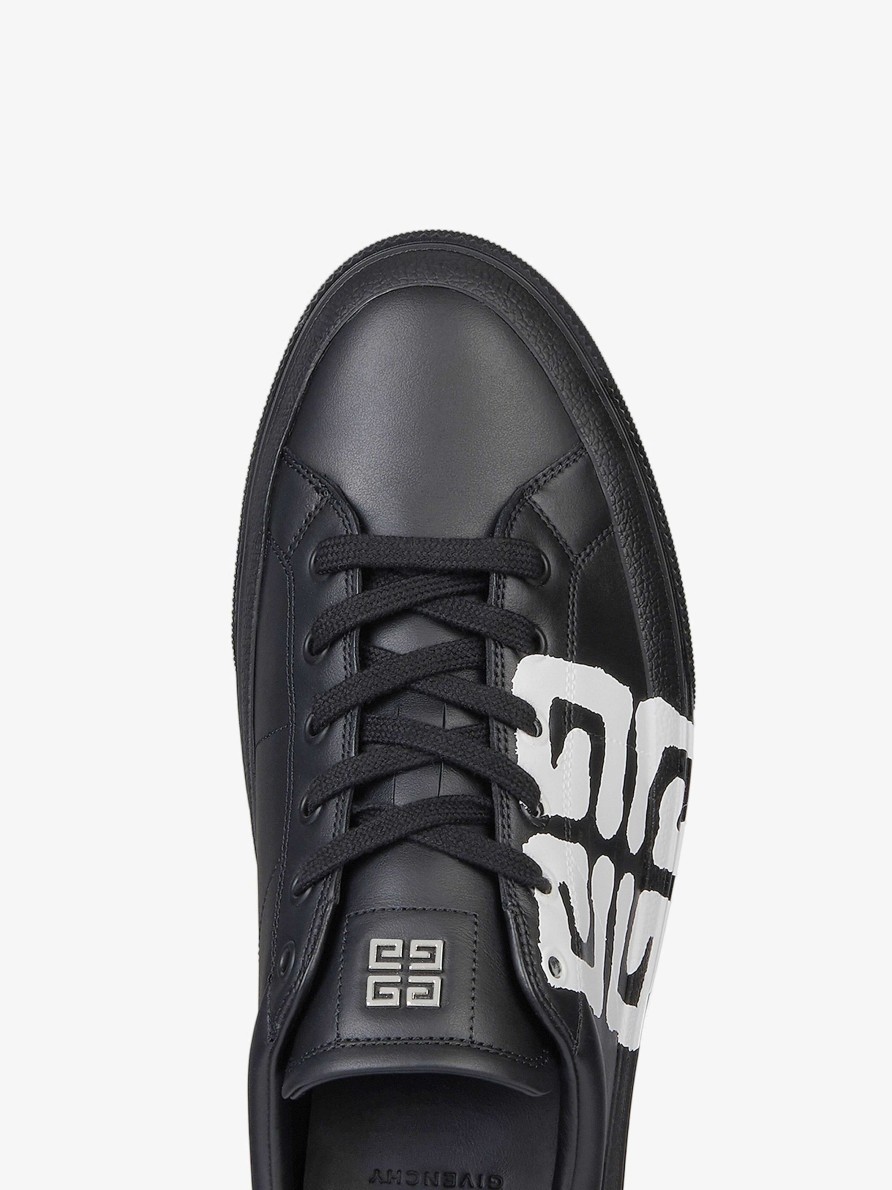 Men Givenchy City | City Sport Sneakers In Leather With Tag Effect 4G Print Black/White