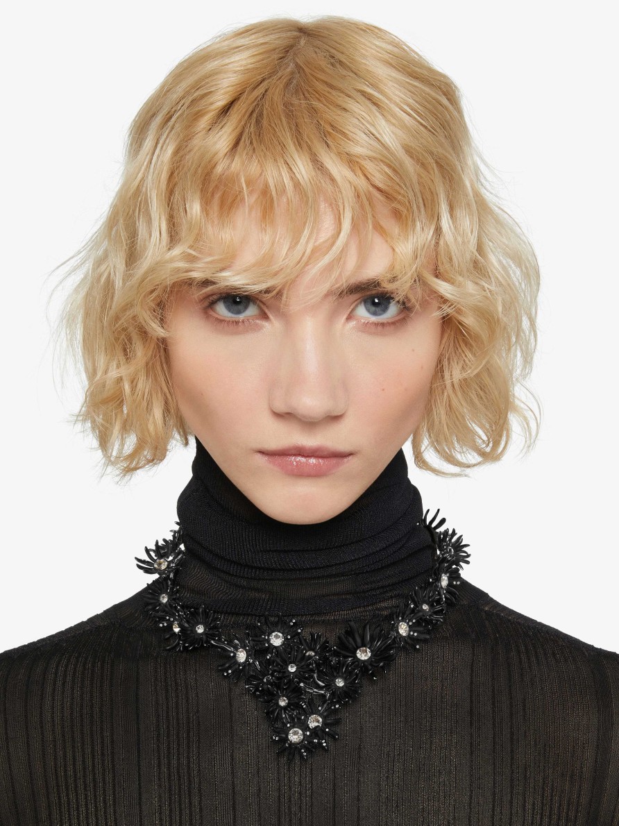 Women Givenchy Jewelry | Daisy Necklace In Metal And Enamel With Crystals Black