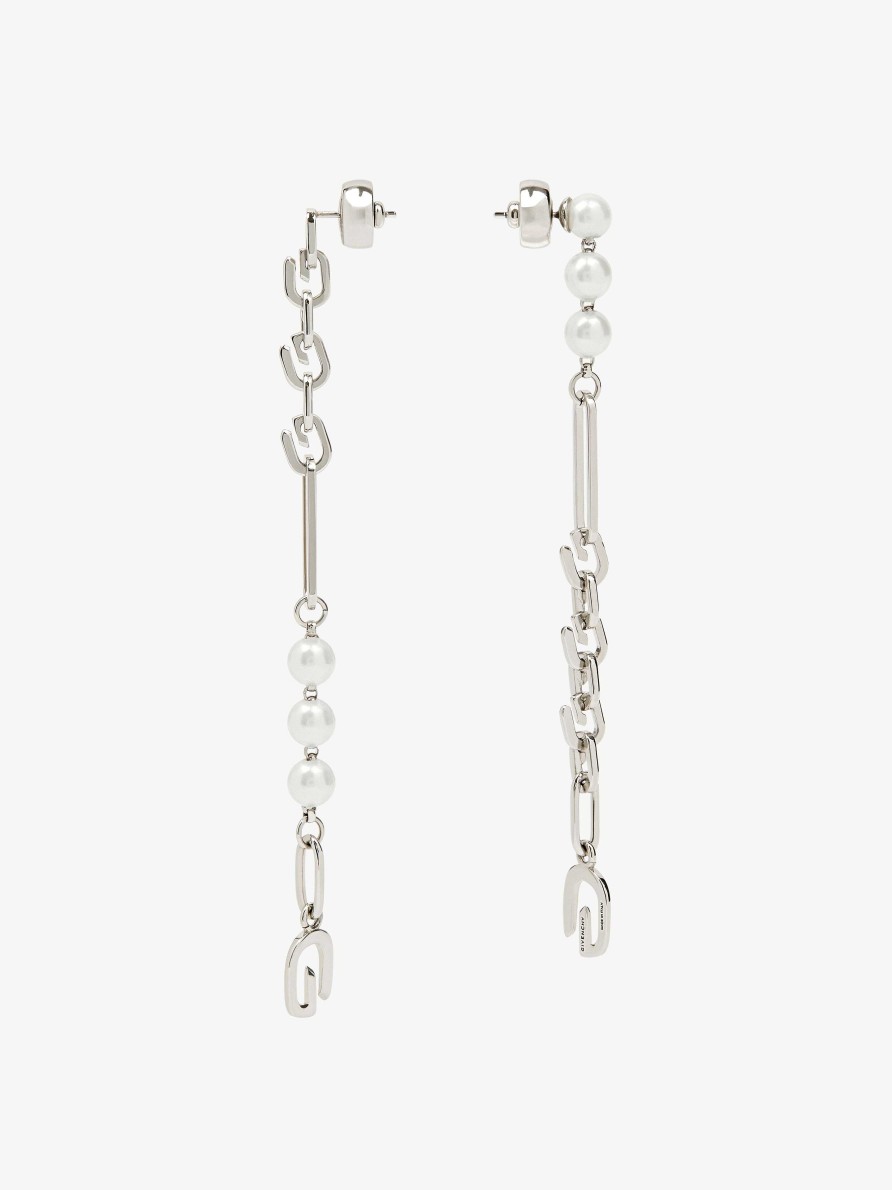 Women Givenchy Jewelry | G Link Earrings In Metal With Pearls White/Silvery