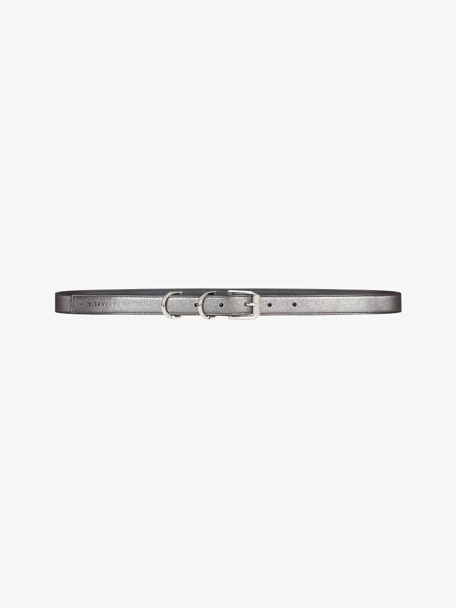 Women Givenchy Belts | Voyou Belt In Laminated Leather Silvery Grey