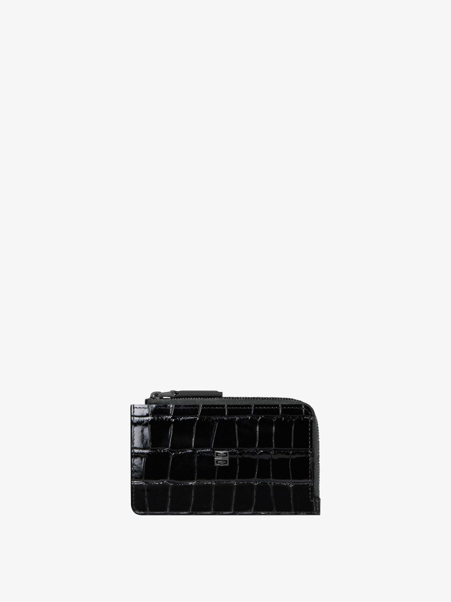 Women Givenchy Small Leather Goods | 4G Zipped Card Holder In Crocodile Effect Leather Black