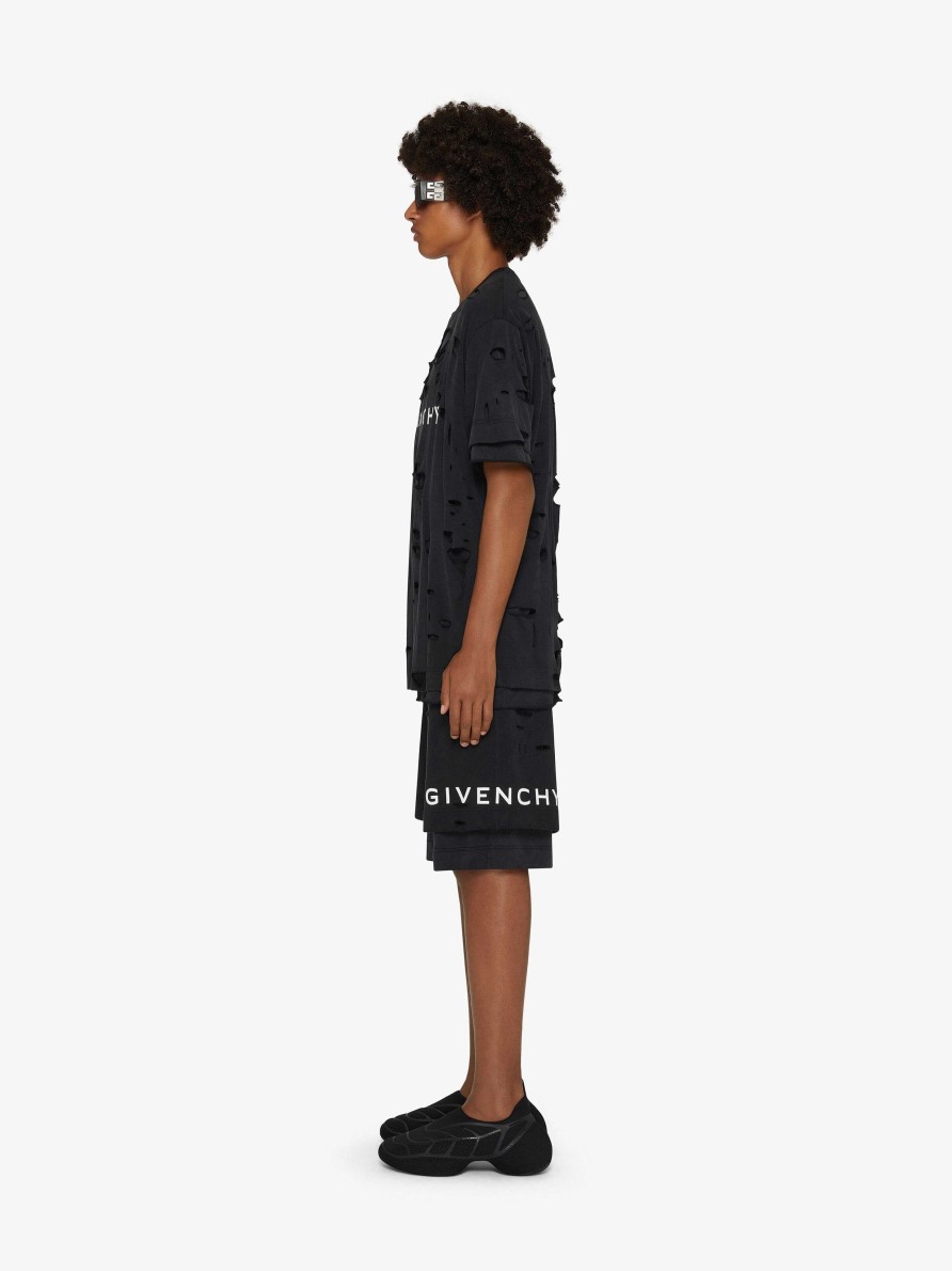 Men Givenchy T-Shirts | Givenchy Oversized T-Shirt In Cotton With Destroyed Effect Faded Black