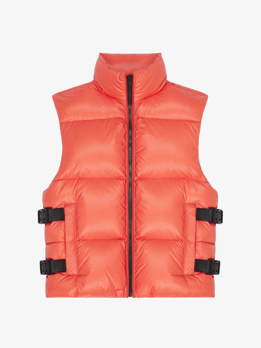 Men Givenchy Outerwear & Blousons | Sleeveless Puffer Jacket With Buckles Orange