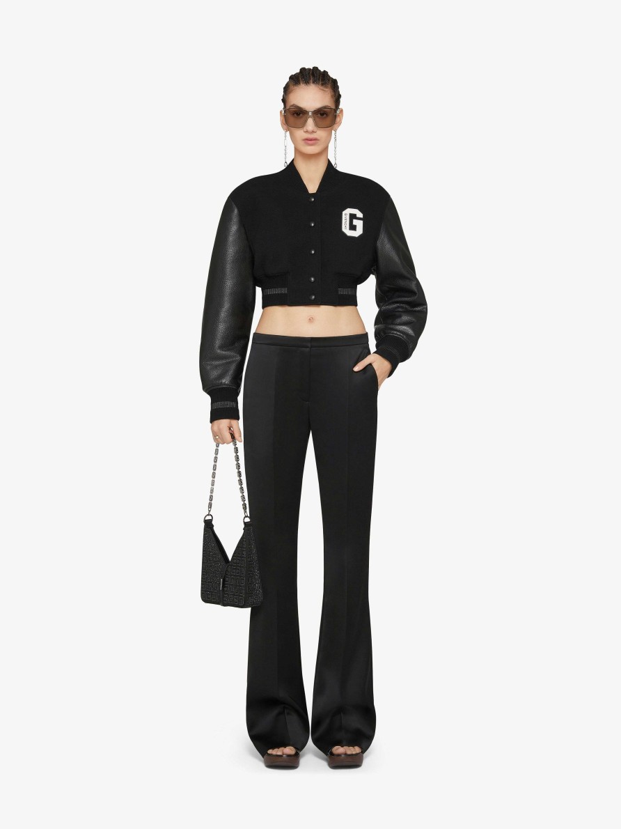 Women Givenchy Outerwear & Blousons | Givenchy College Cropped Varsity Jacket In Wool And Leather Black/White