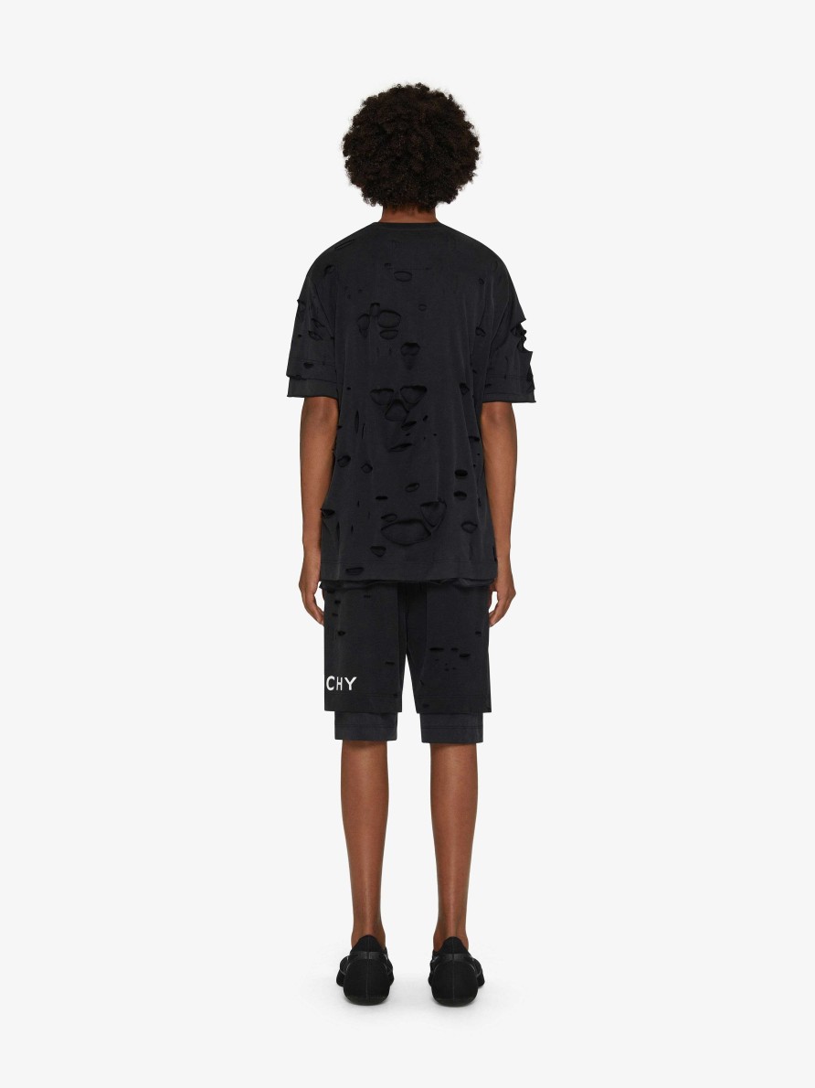 Men Givenchy Shorts | Givenchy Bermuda Shorts In Felpa With Destroyed Effect Faded Black