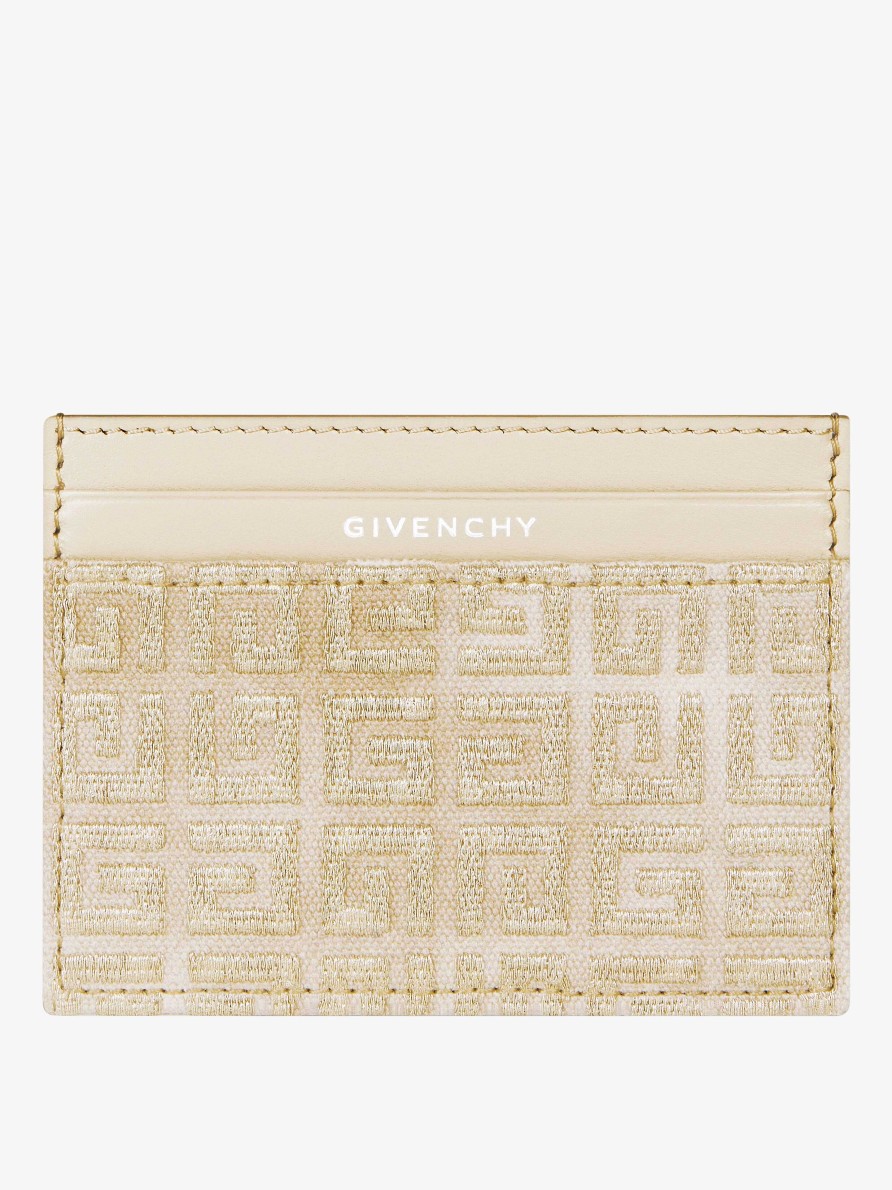 Women Givenchy Small Leather Goods | Giv Cut Card Holder In 4G Lurex Embroidery And Leather Dusty Gold