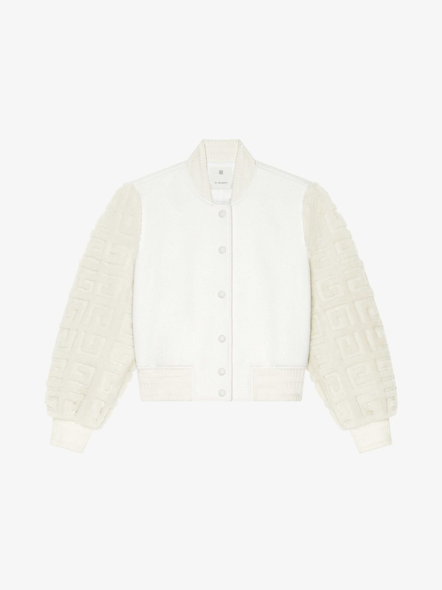 Women Givenchy Outerwear & Blousons | Cropped Varsity Jacket In Wool And 4G Fur White