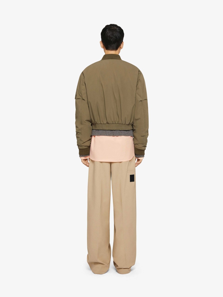 Men Givenchy Outerwear & Blousons | Cropped Bomber Jacket In Cotton Olive Green