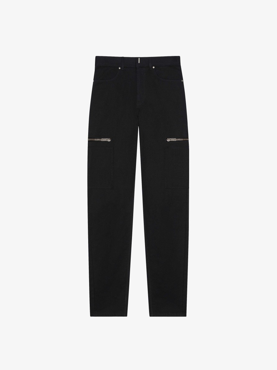 Men Givenchy Pants | Loose Fit Cargo Pants In Denim Black