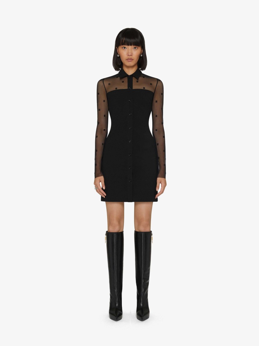 Women Givenchy Dresses | Shirt Dress In Bi-Material 4G Pattern Black