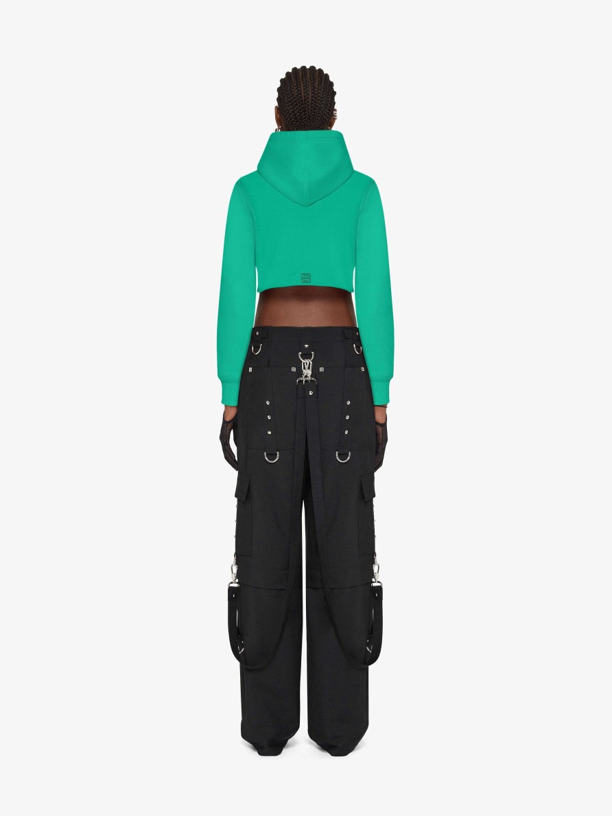 Women Givenchy Sweatshirts & Hoodies | Cropped Hoodie In Fleece With Givenchy Rhinestones Absynthe Green