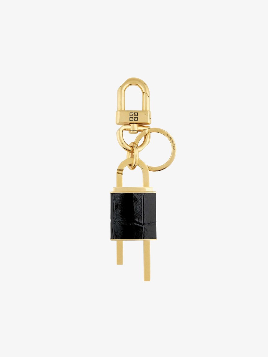 Women Givenchy Other Accessories | 4G Padlock Keyring In Metal And Leather Black