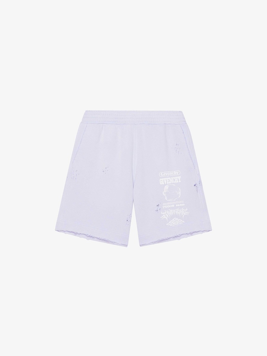 Men Givenchy Shorts | Bermuda Shorts In Fleece With Givenchy Prints Baby Blue