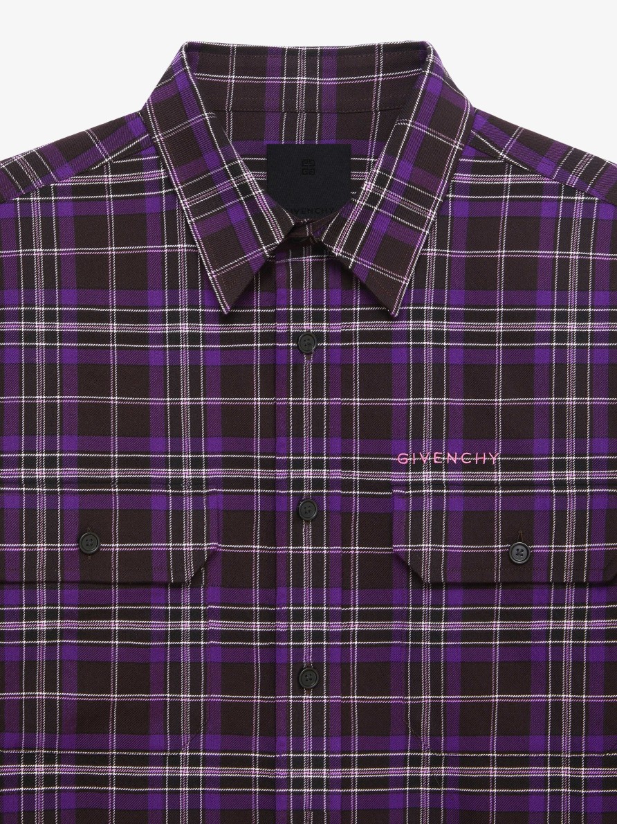 Men Givenchy Shirts | Checked Shirt In Wool And Cotton Dark Purple