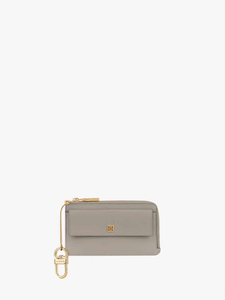 Women Givenchy Small Leather Goods | 4G Zipped Card Holder In Box Leather Stone Grey