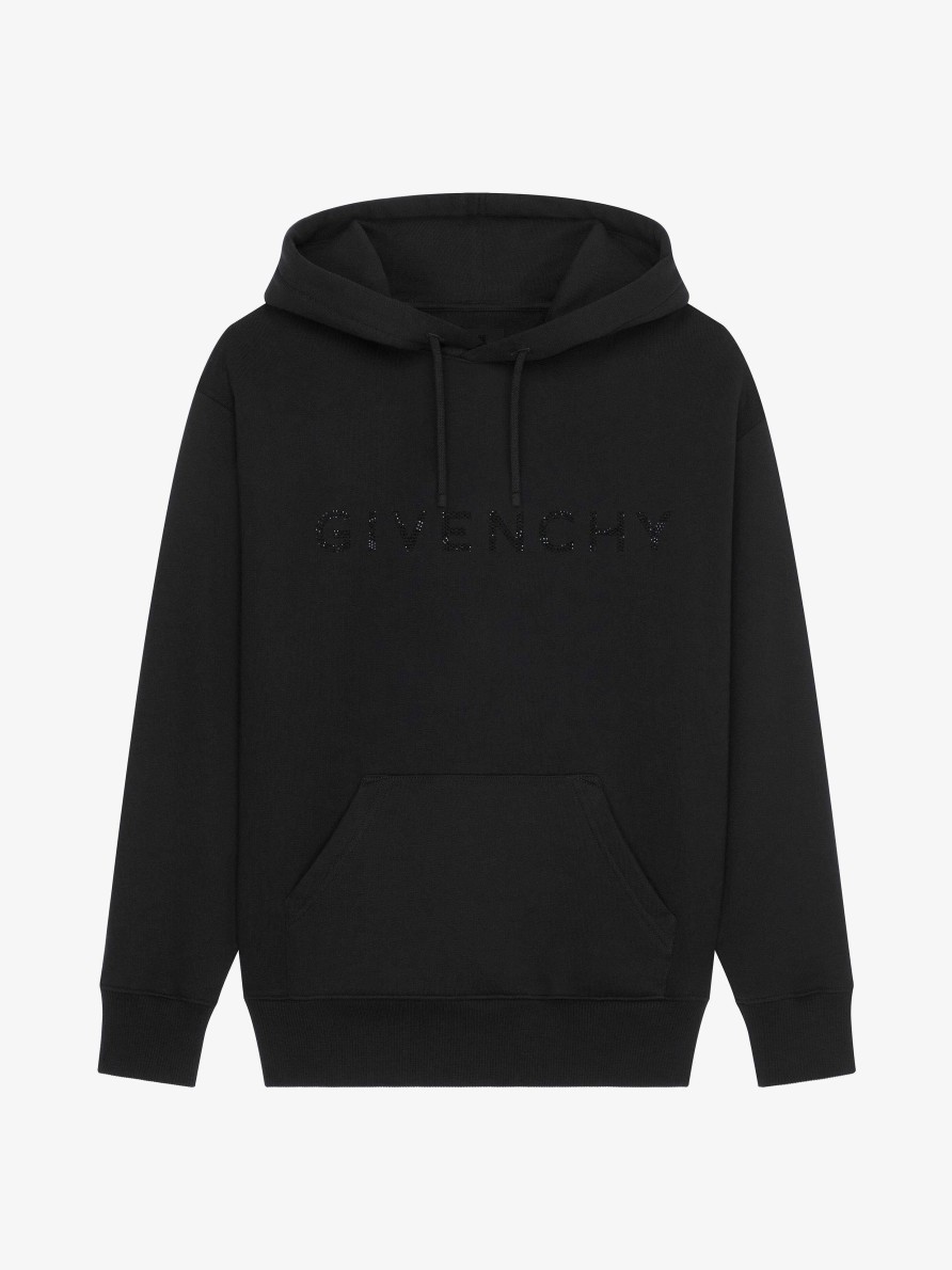 Women Givenchy Sweatshirts & Hoodies | Hoodie In Fleece With Givenchy Rhinestones Black