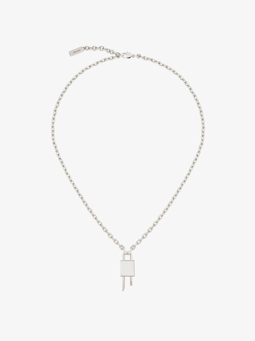 Women Givenchy Jewelry | Mini Lock Necklace In Metal Silvery