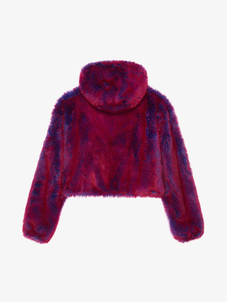 Men Givenchy Outerwear & Blousons | Cropped Hooded Bomber Jacket In Faux Fur With Pocket Pink/Blue