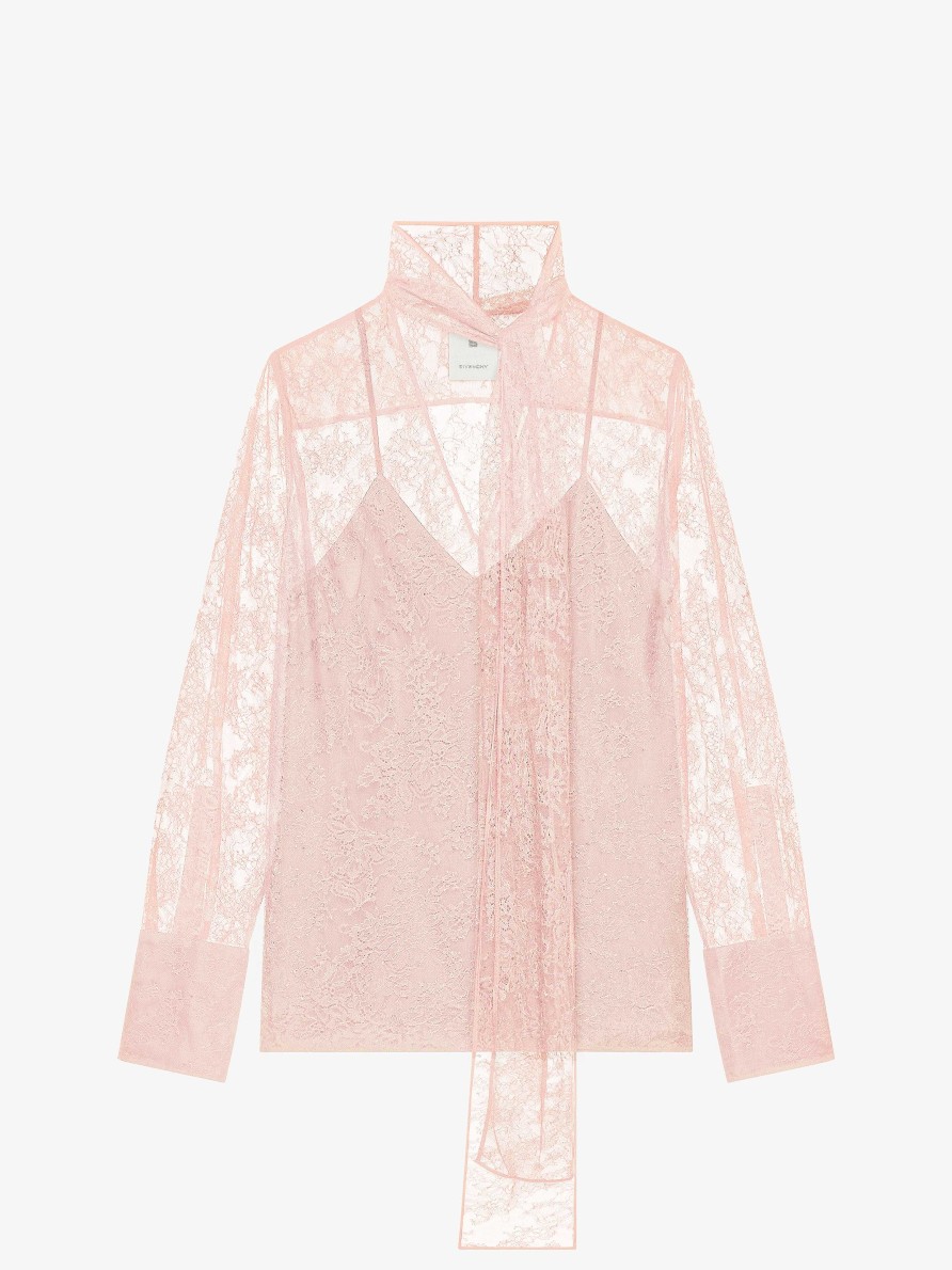 Women Givenchy Tops & Shirts | Blouse In Lace With Lavalliere Blush Pink