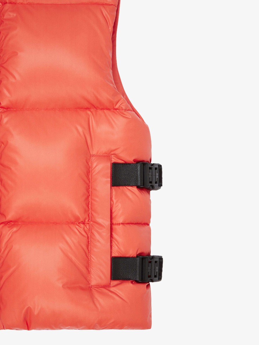 Men Givenchy Outerwear & Blousons | Sleeveless Puffer Jacket With Buckles Orange