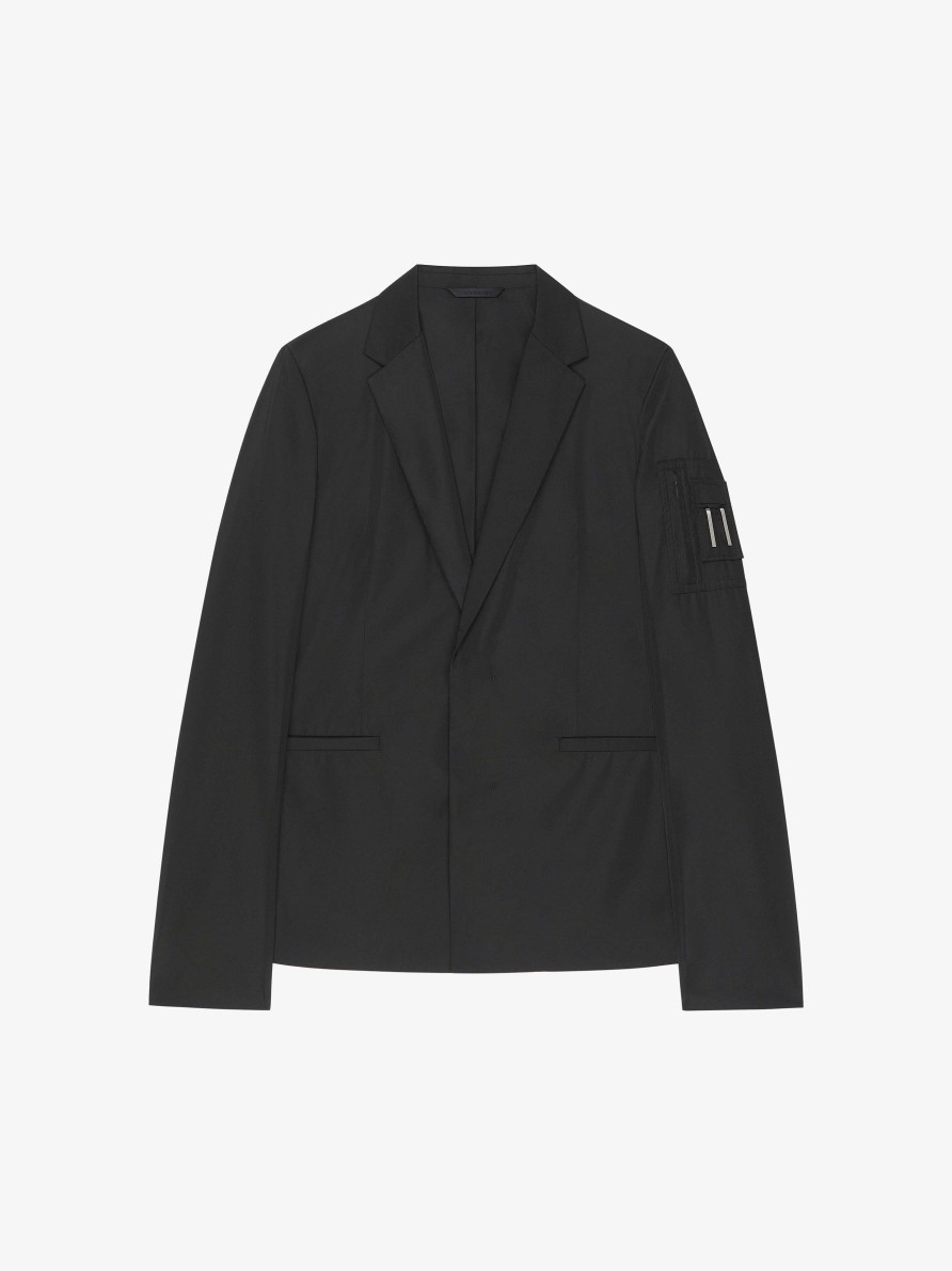 Men Givenchy Jackets & Coats | Slim Fit Jacket In Technical Fabric Black