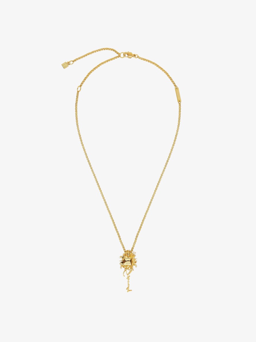 Women Givenchy Jewelry | Daisy Necklace In Metal And Enamel With Crystal Golden/White