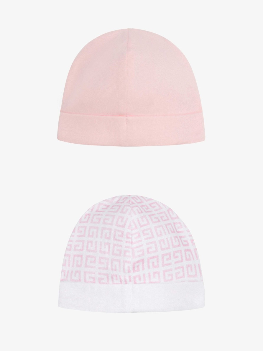 Men Givenchy Baby (1 Month To 3 Years) | Two Beanies Set In Printed Cotton Pink/White