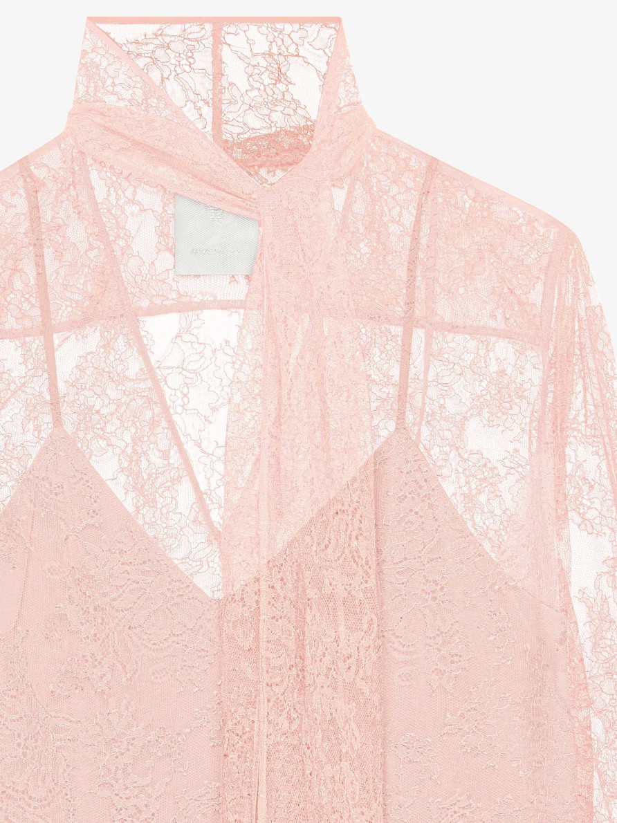 Women Givenchy Tops & Shirts | Blouse In Lace With Lavalliere Blush Pink