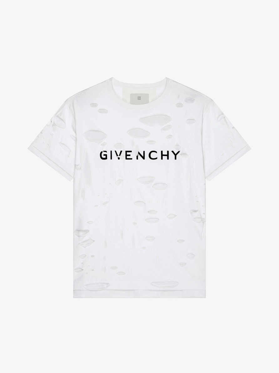 Men Givenchy T-Shirts | Givenchy Oversized T-Shirt In Cotton With Destroyed Effect White