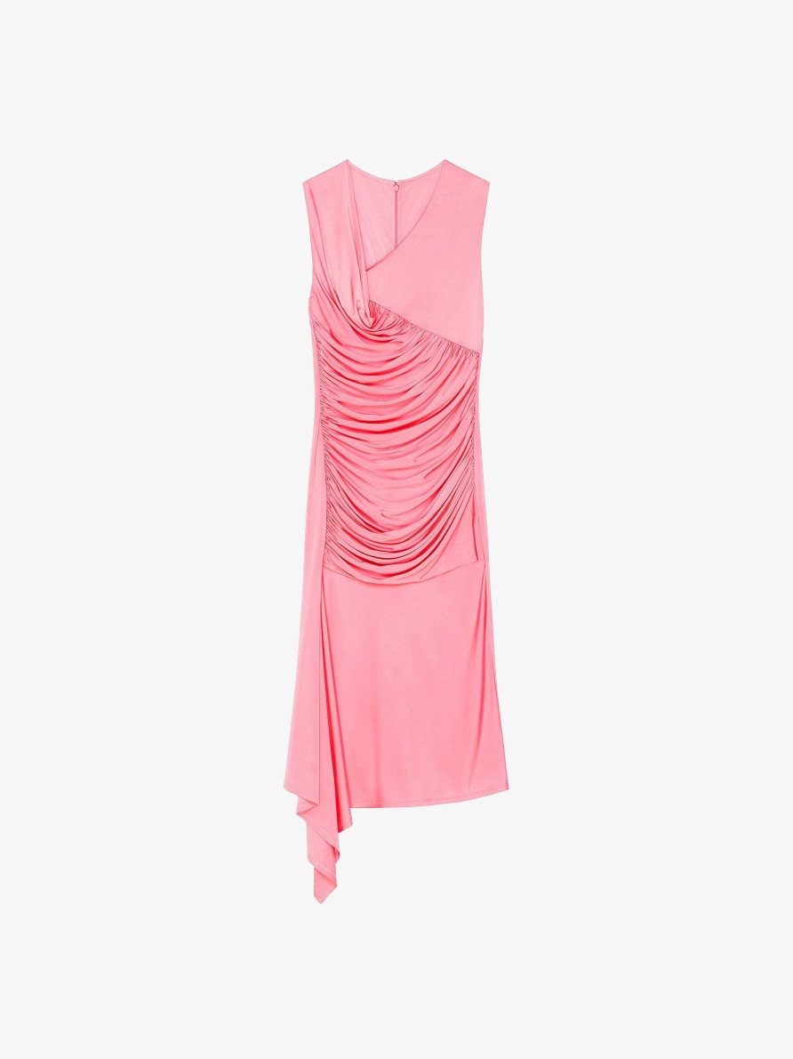 Women Givenchy Dresses | Asymmetrical Draped Dress In Jersey Flamingo