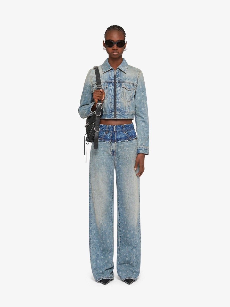 Women Givenchy Pants | Oversized Jeans In Givenchy 4G Mixed Denim Medium Blue