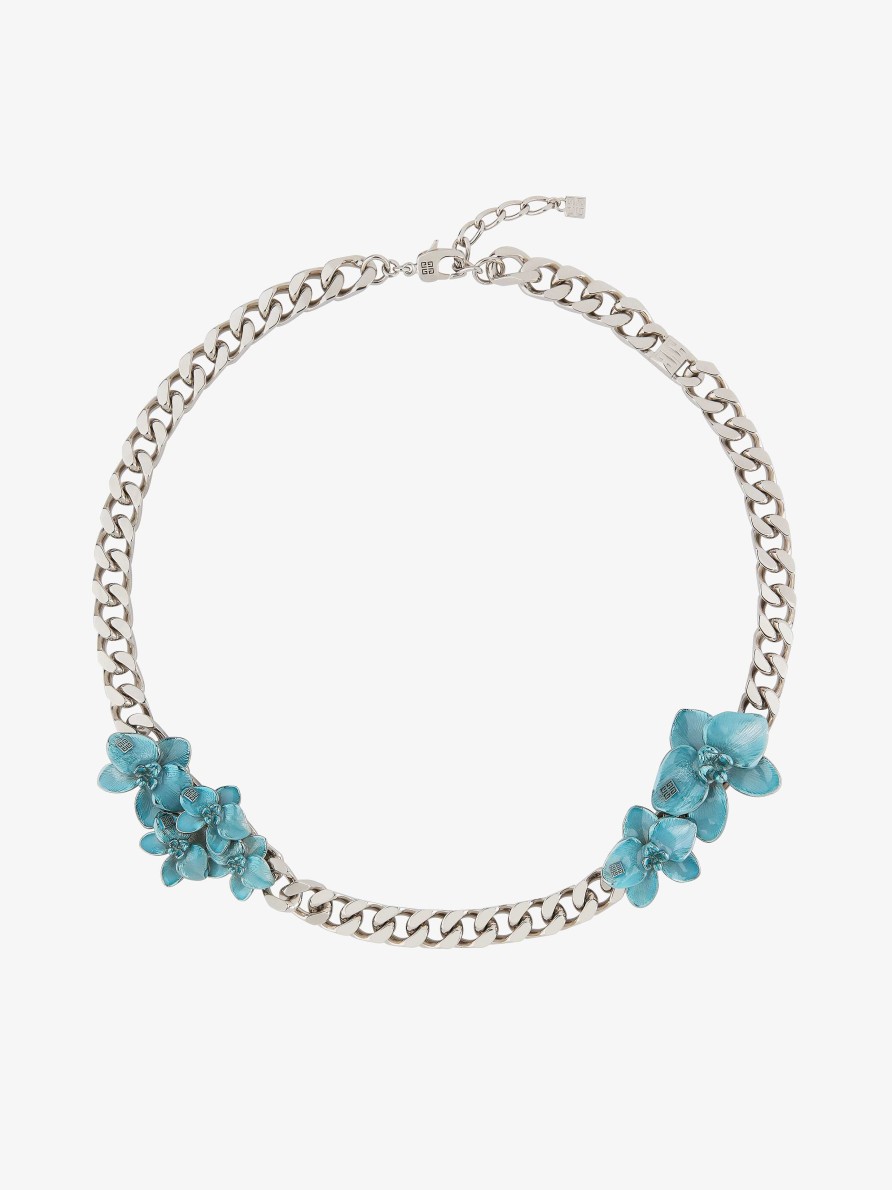 Men Givenchy Jewelry | Flower Necklace In Metal And Enamel Mineral Blue