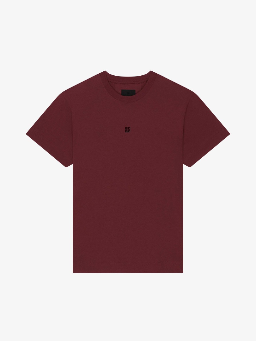 Men Givenchy T-Shirts | Slim Fit T-Shirt In Cotton With 4G Embroidery Burgundy