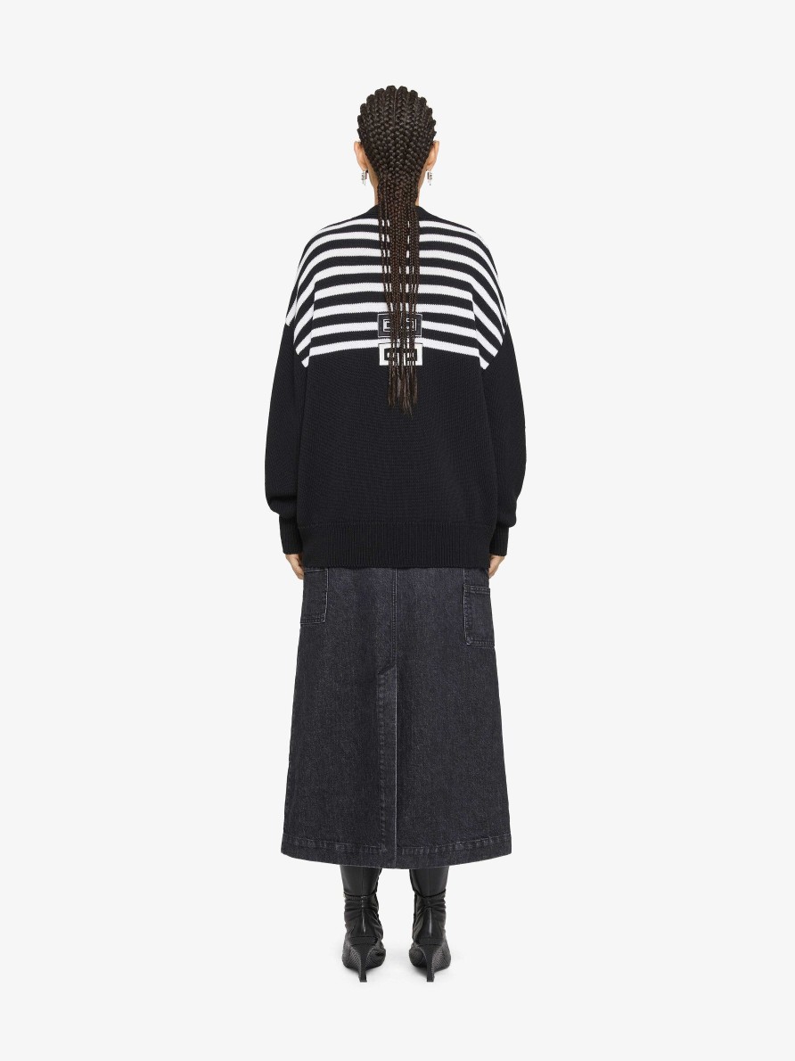 Women Givenchy Knitwear | 4G Cardigan In Cotton With Stripes Black