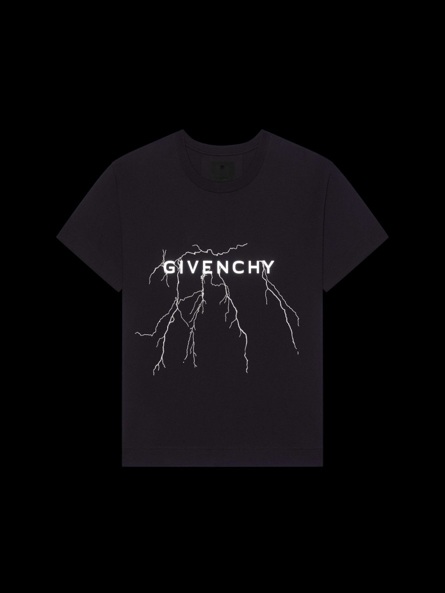 Men Givenchy T-Shirts | Boxy Fit T-Shirt In Cotton With Reflective Artwork Black