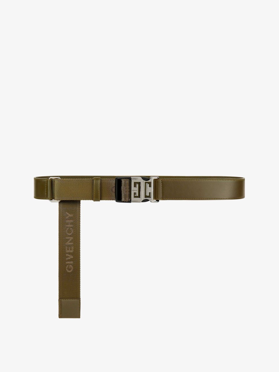 Men Givenchy Belts | 4G Release Buckle Belt In Leather And Webbing Khaki