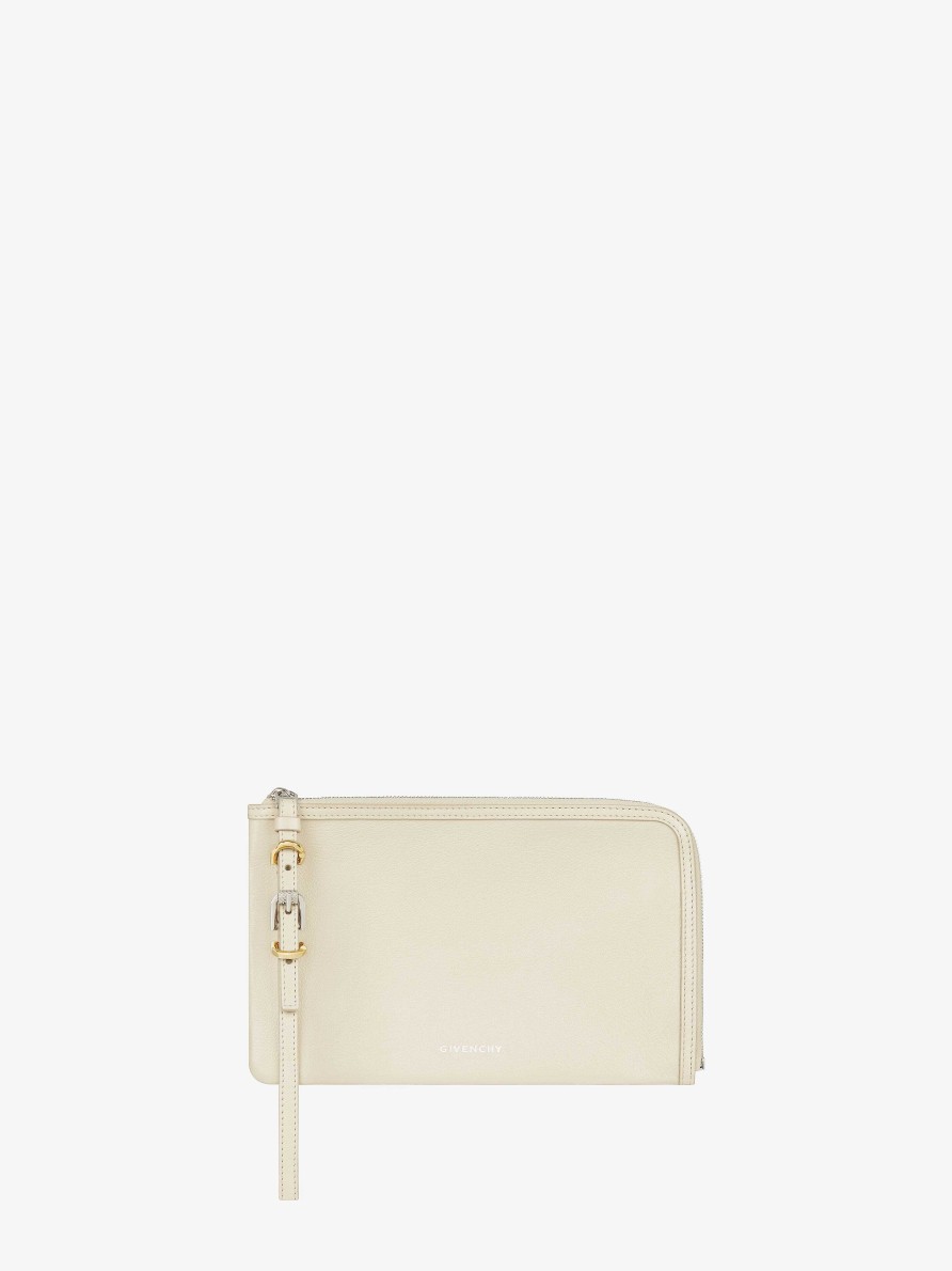 Women Givenchy Small Leather Goods | Voyou Pouch In Leather Natural Beige