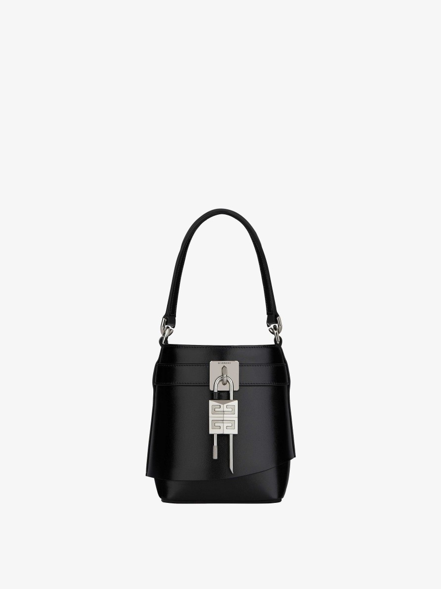 Women Givenchy Mini & Micro Bags | Micro Shark Lock Bucket Bag In Box Leather Black