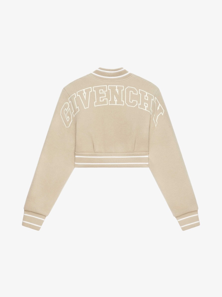 Women Givenchy Outerwear & Blousons | Cropped Varsity Jacket In Wool Beige/White