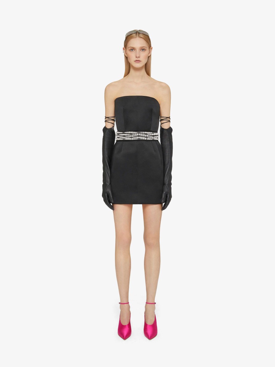 Women Givenchy Dresses | Bustier Dress In Satin With Two Removable Belts Black