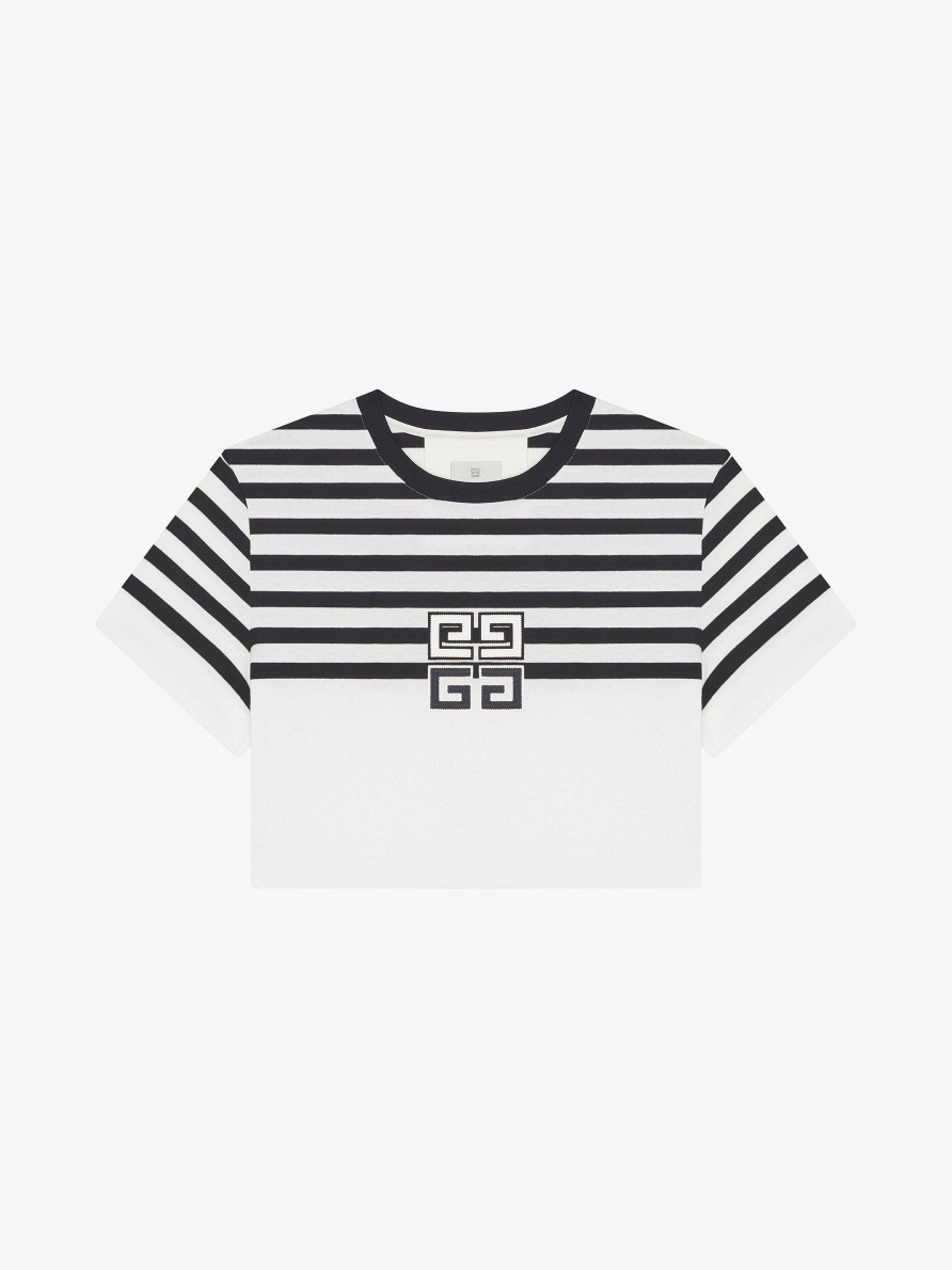 Women Givenchy T-Shirts | 4G Cropped T-Shirt In Cotton With Stripes White/Black