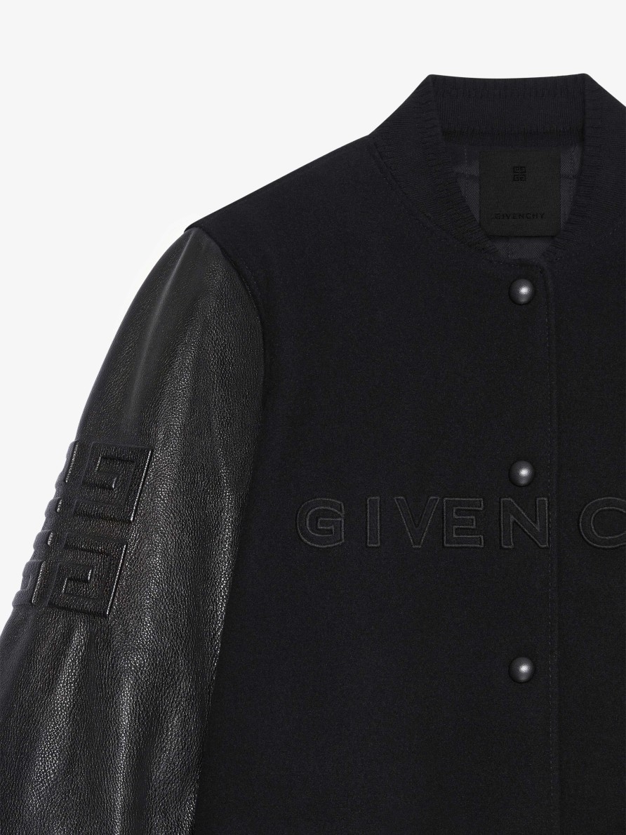 Women Givenchy Outerwear & Blousons | Givenchy Varsity Jacket In Wool And Leather Black/White