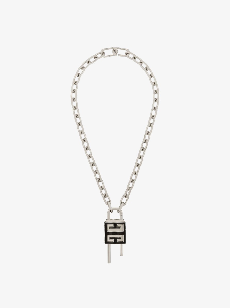 Men Givenchy Jewelry | Lock Necklace With 4G Padlock In Metal Black/Silvery