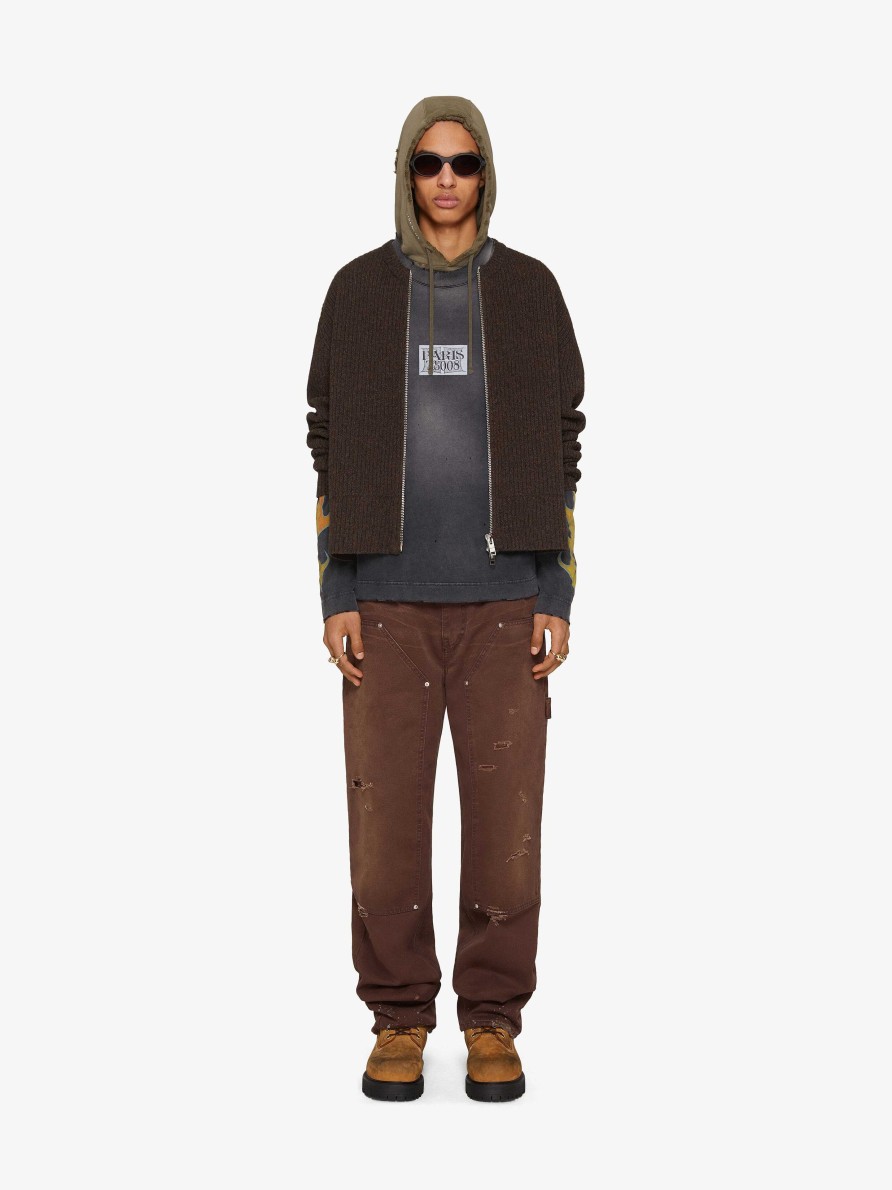 Men Givenchy Knitwear | Oversized Cardigan In Wool With Front Zip Dark Brown