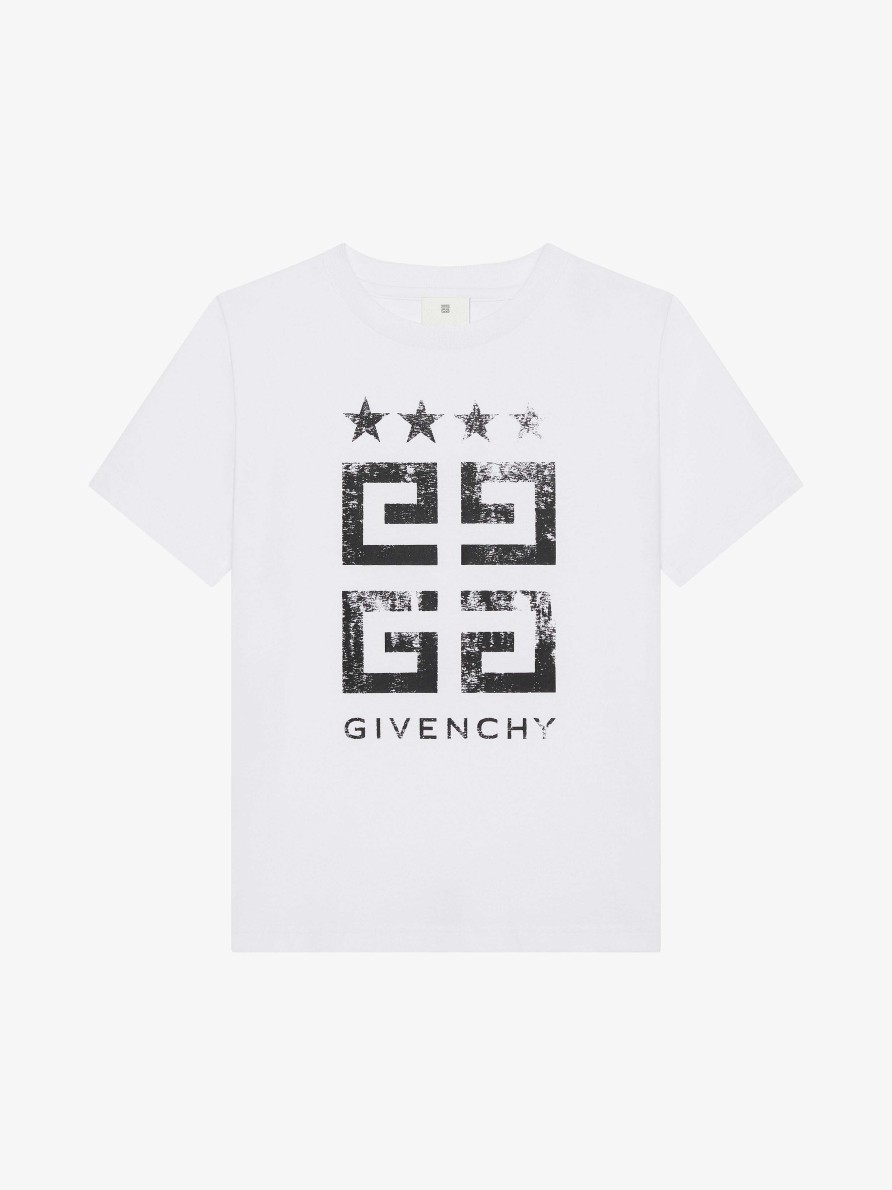 Men Givenchy Boy (4 To 12 Years) | 4G Stars T-Shirt In Cotton White