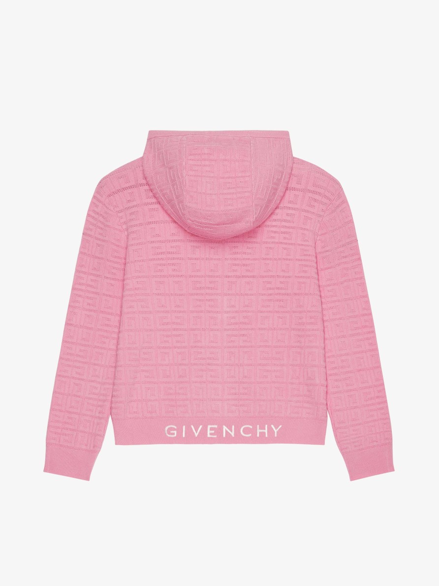 Women Givenchy Girl (4 To 12 Years) | Hooded Cardigan In 4G Jacquard Candy Pink